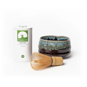 Zestaw niezbędników do matchy: ręcznie robiona japońska miska + bambusowa trzepaczka + organiczna matcha